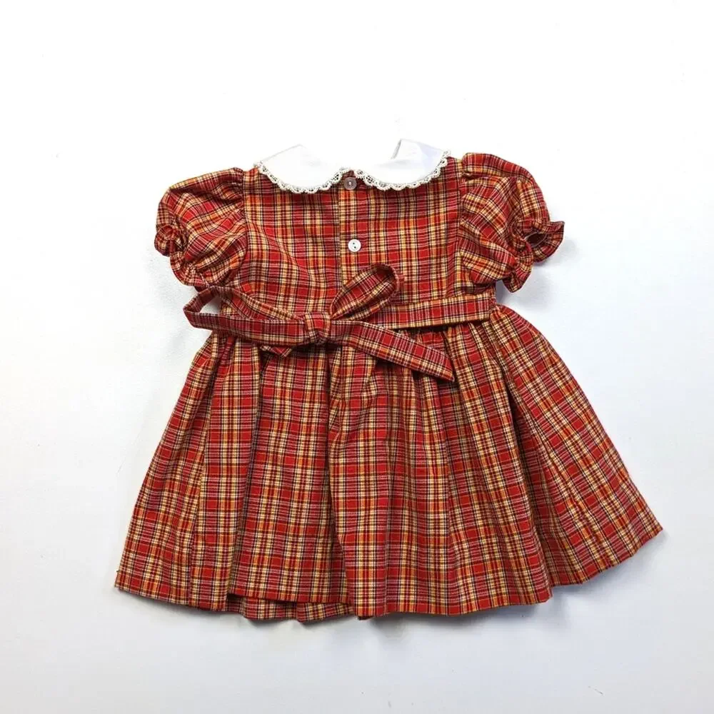 Vintage A Little Angel Dress Girls Size 18m Red Plaid Smocked Peter Pan Collar